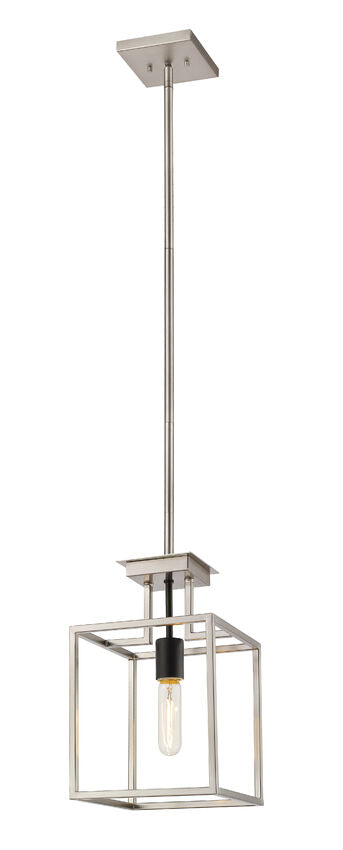 Z-Lite Quadra 8" 1-Light Brushed Nickel and Black Steel Mini Pendant Light