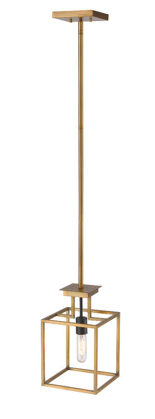 Z-Lite Quadra 8" 1-Light Olde Brass and Bronze Steel Mini Pendant Light