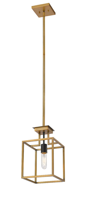 Z-Lite Quadra 8" 1-Light Olde Brass and Bronze Steel Mini Pendant Light