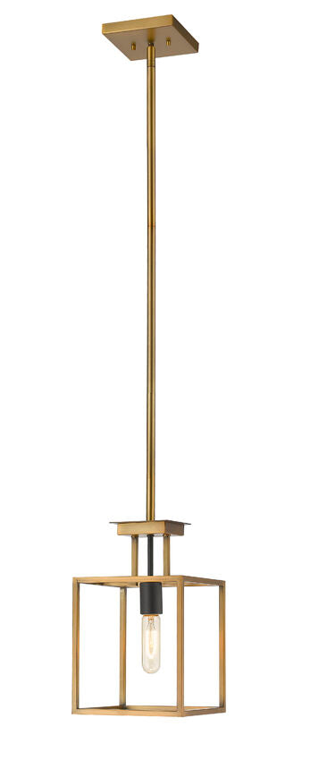 Z-Lite Quadra 8" 1-Light Olde Brass and Bronze Steel Mini Pendant Light