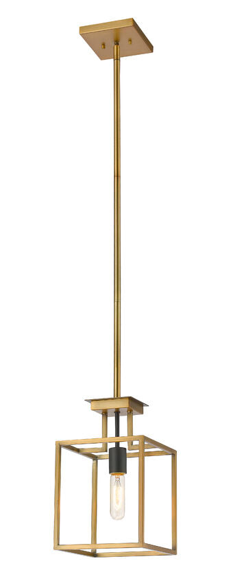 Z-Lite Quadra 8" 1-Light Olde Brass and Bronze Steel Mini Pendant Light