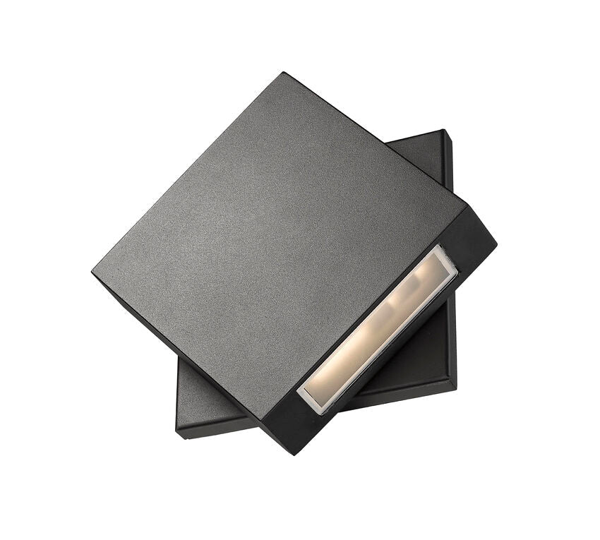 Z-Lite Quadrate 10" 1-Light LED Black Outdoor Wall Sconce With Sandblast Glass Shade