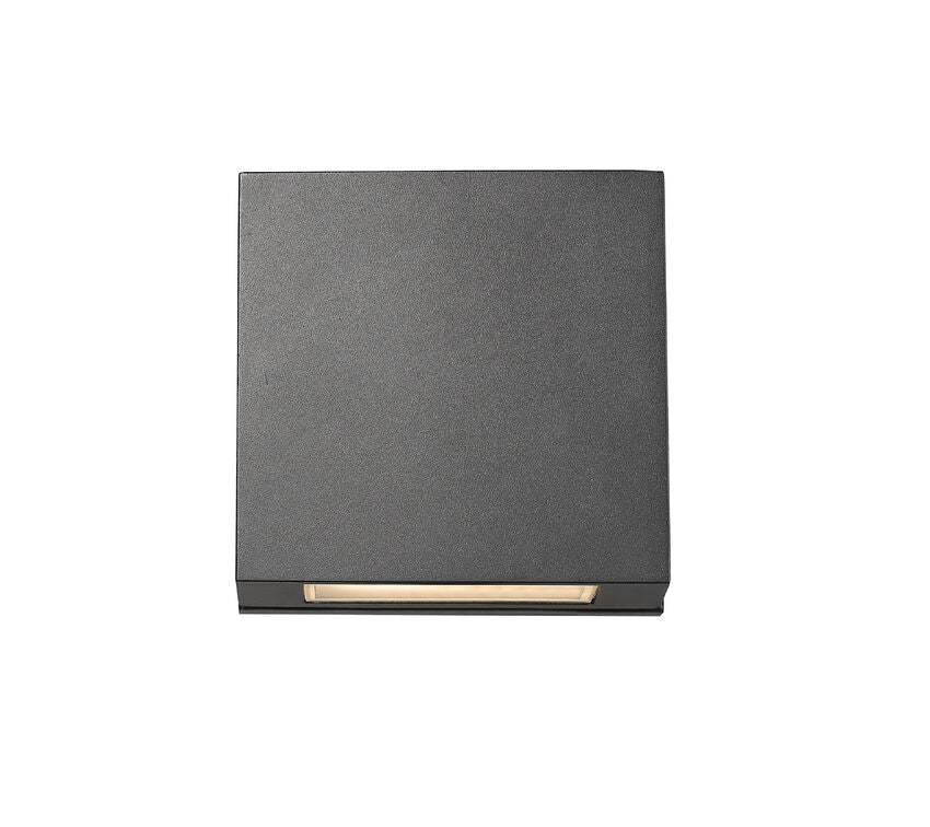 Z-Lite Quadrate 10" 1-Light LED Black Outdoor Wall Sconce With Sandblast Glass Shade