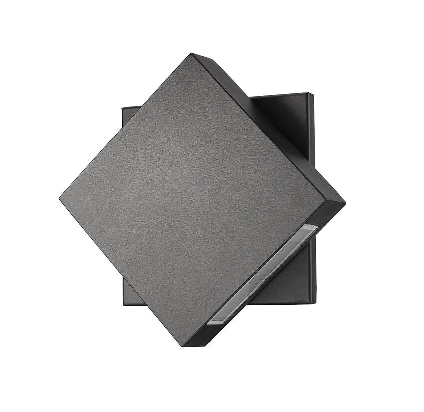 Z-Lite Quadrate 10" 1-Light LED Black Outdoor Wall Sconce With Sandblast Glass Shade