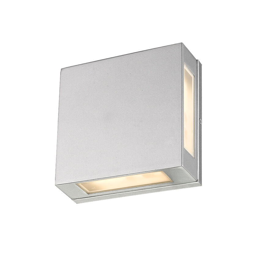 Z-Lite Quadrate 10" 2-Light LED Silver Outdoor Wall Sconce With Sandblast Glass Shade