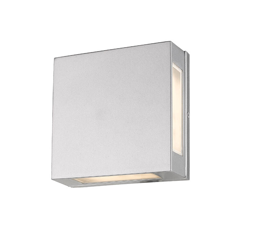 Z-Lite Quadrate 10" 2-Light LED Silver Outdoor Wall Sconce With Sandblast Glass Shade