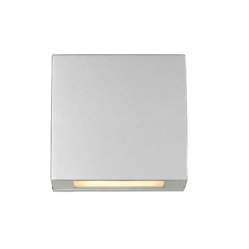 Z-Lite Quadrate 10" 2-Light LED Silver Outdoor Wall Sconce With Sandblast Glass Shade