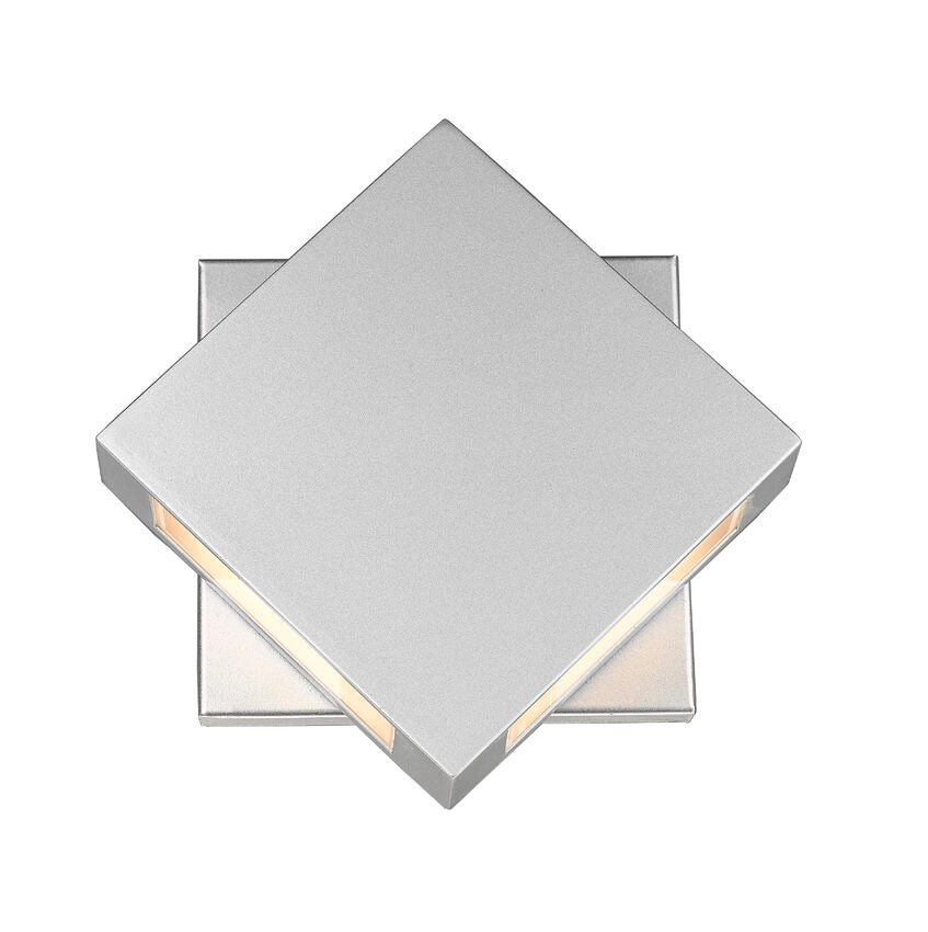 Z-Lite Quadrate 10" 2-Light LED Silver Outdoor Wall Sconce With Sandblast Glass Shade