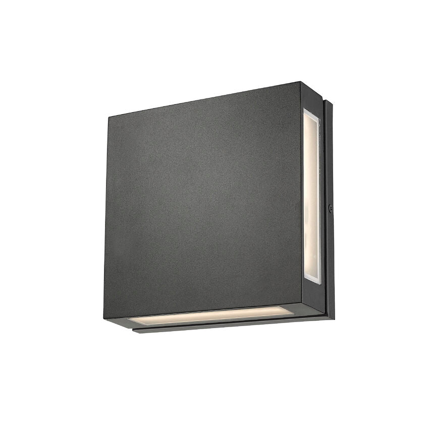 Z-Lite Quadrate 11" 2-Light LED Black Outdoor Wall Sconce With Sandblast Glass Shade