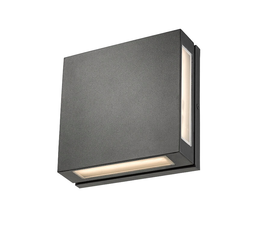Z-Lite Quadrate 11" 2-Light LED Black Outdoor Wall Sconce With Sandblast Glass Shade