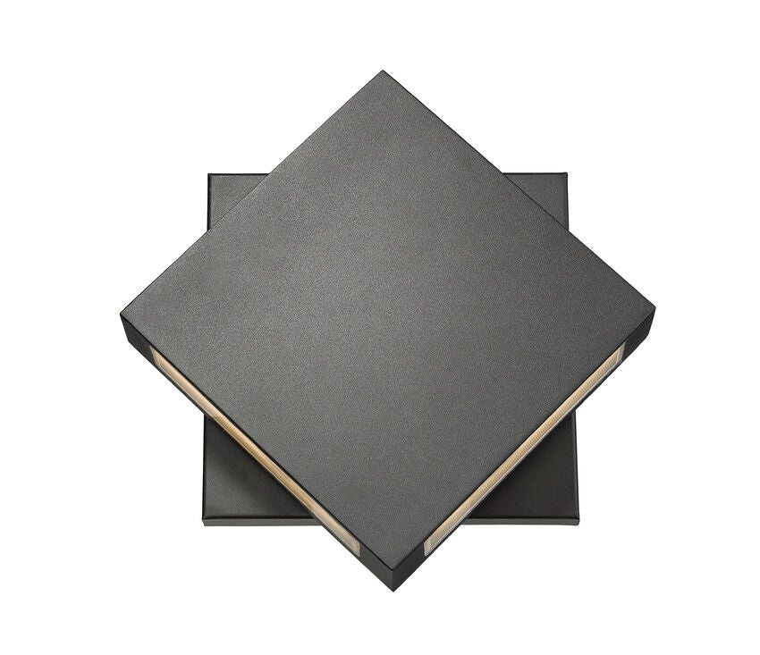 Z-Lite Quadrate 11" 2-Light LED Black Outdoor Wall Sconce With Sandblast Glass Shade