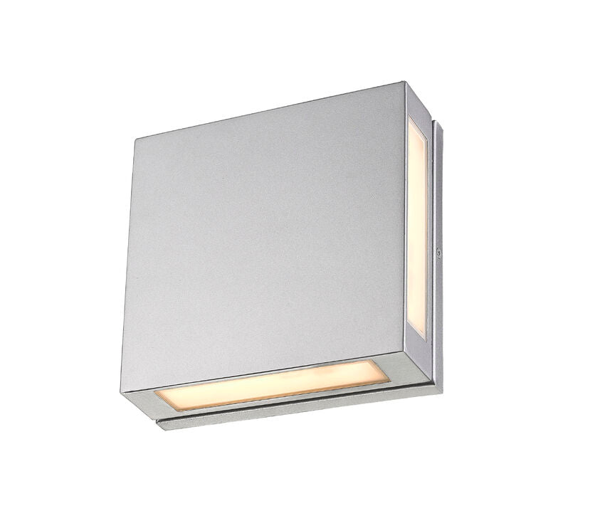 Z-Lite Quadrate 11" 2-Light LED Silver Outdoor Wall Sconce With Sandblast Glass Shade