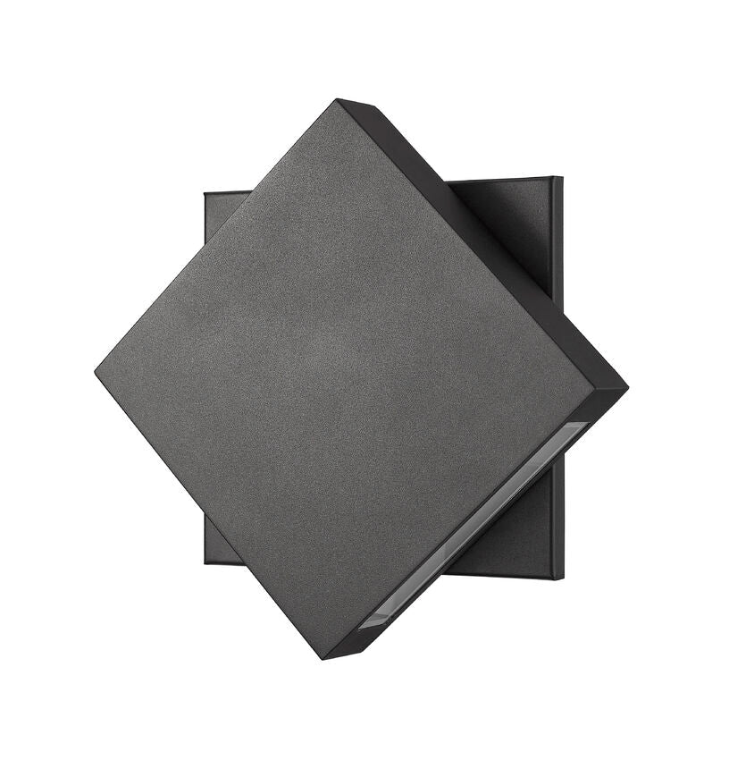 Z-Lite Quadrate 12" 1-Light LED Black Outdoor Wall Sconce With Sandblast Glass Shade