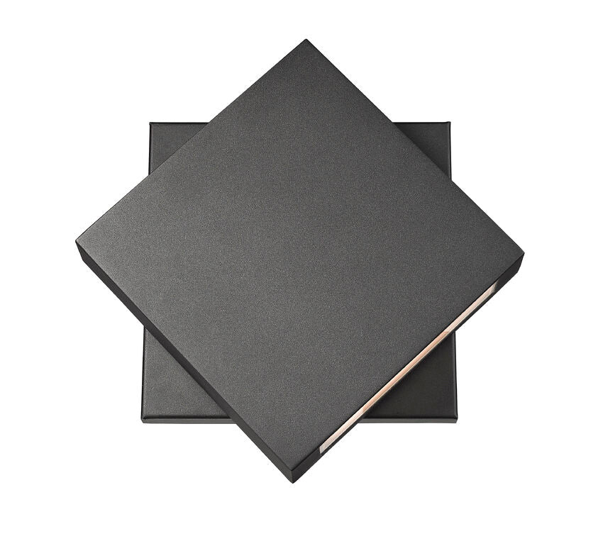 Z-Lite Quadrate 12" 1-Light LED Black Outdoor Wall Sconce With Sandblast Glass Shade