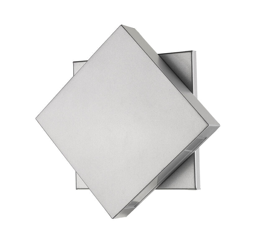 Z-Lite Quadrate 12" 1-Light LED Silver Outdoor Wall Sconce With Sandblast Glass Shade