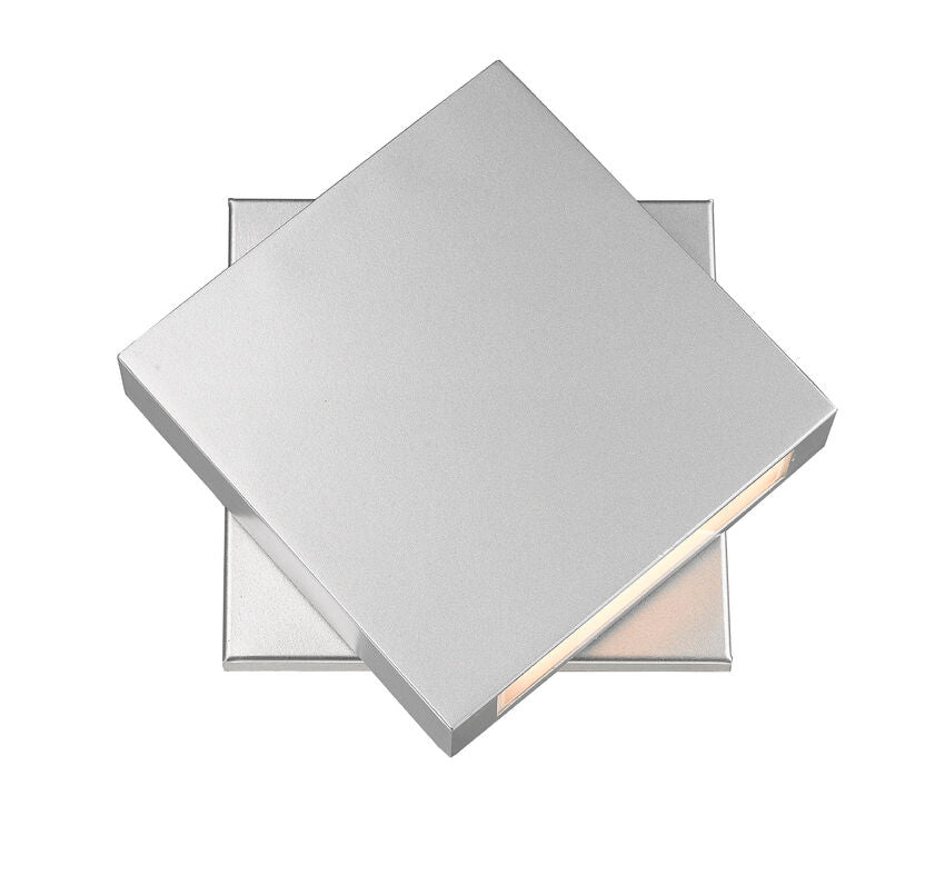Z-Lite Quadrate 12" 1-Light LED Silver Outdoor Wall Sconce With Sandblast Glass Shade