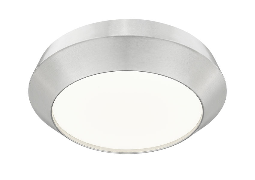 Z-Lite Quasars 12" 1-Light LED-Integrated Brushed Nickel Steel Frame White Acrylic Shade Flush Mount Lighting