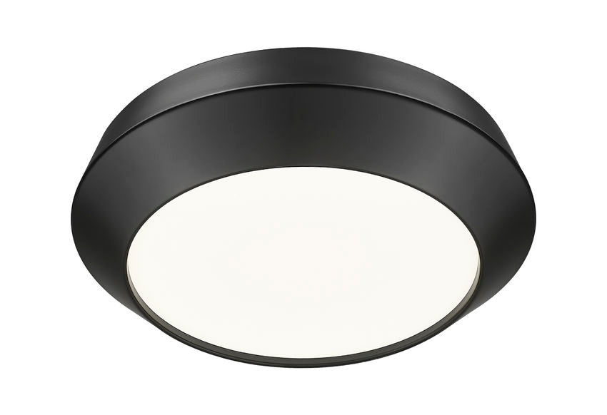 Z-Lite Quasars 12" 1-Light LED-Integrated Matte Black Steel Frame White Acrylic Shade Flush Mount Lighting