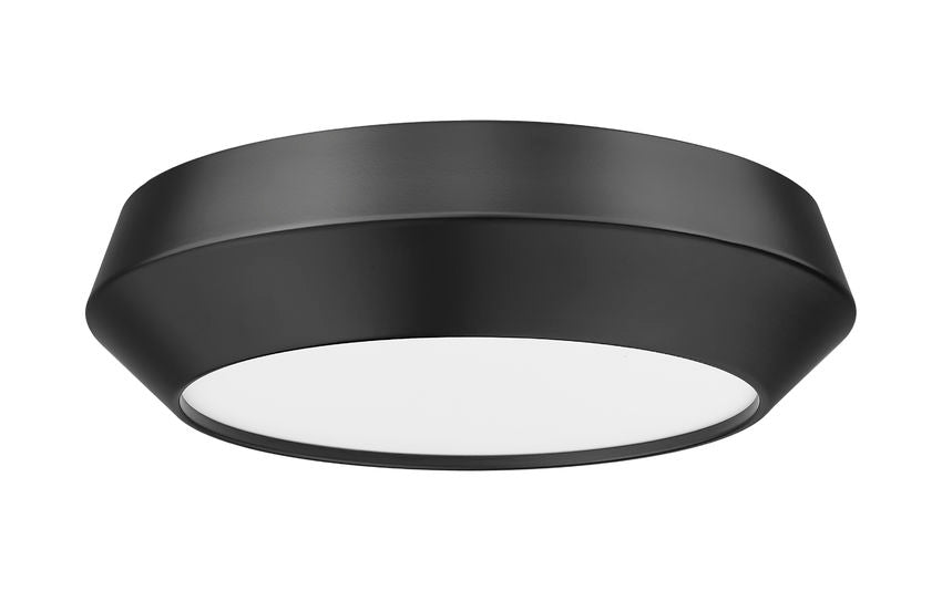 Z-Lite Quasars 12" 1-Light LED-Integrated Matte Black Steel Frame White Acrylic Shade Flush Mount Lighting