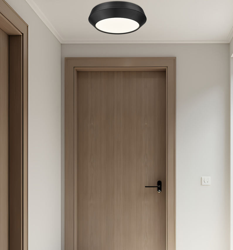 Z-Lite Quasars 12" 1-Light LED-Integrated Matte Black Steel Frame White Acrylic Shade Flush Mount Lighting