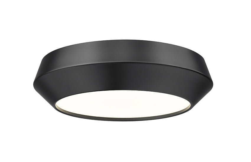 Z-Lite Quasars 12" 1-Light LED-Integrated Matte Black Steel Frame White Acrylic Shade Flush Mount Lighting