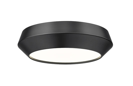 Z-Lite Quasars 12" 1-Light LED-Integrated Matte Black Steel Frame White Acrylic Shade Flush Mount Lighting