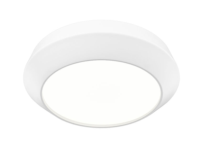 Z-Lite Quasars 12" 1-Light LED-Integrated Matte White Steel Frame White Acrylic Shade Flush Mount Lighting