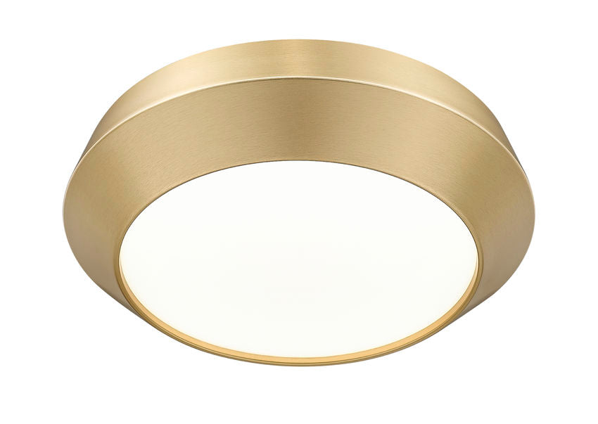 Z-Lite Quasars 12" 1-Light LED-Integrated Modern Gold Steel Frame White Acrylic Shade Flush Mount Lighting
