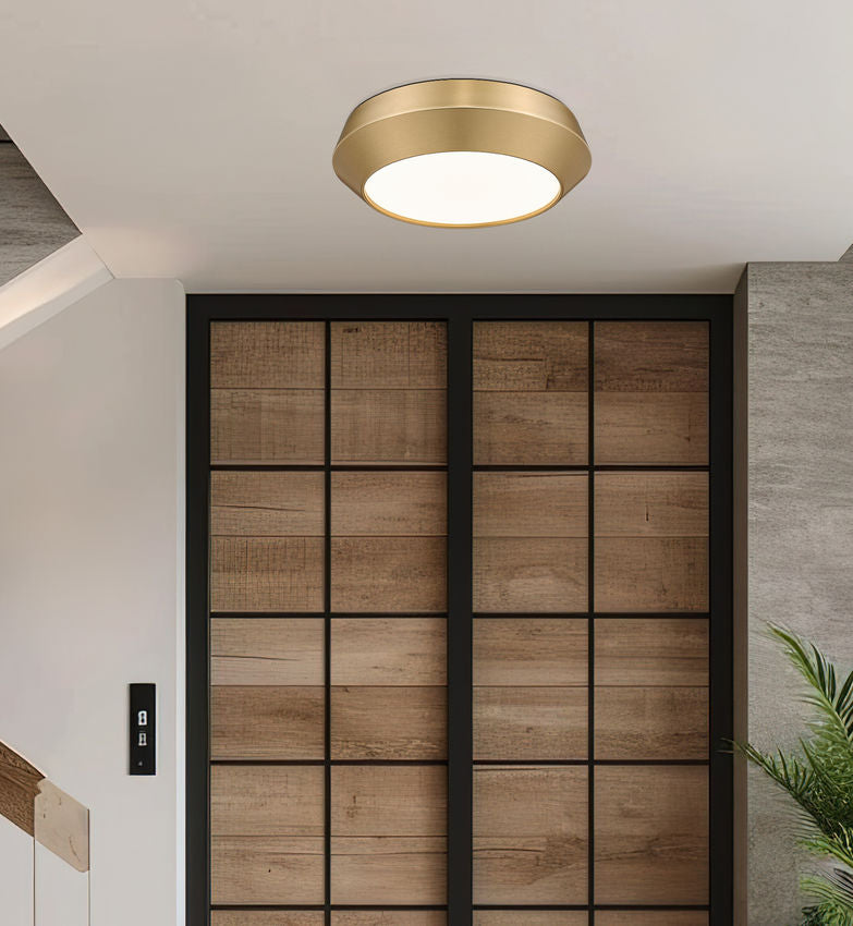 Z-Lite Quasars 12" 1-Light LED-Integrated Modern Gold Steel Frame White Acrylic Shade Flush Mount Lighting