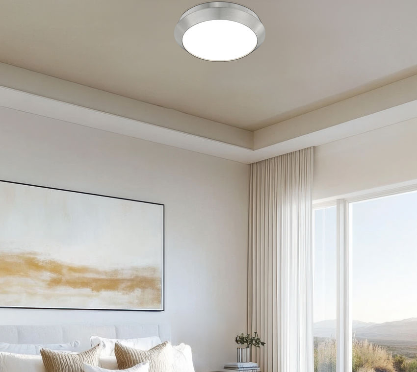 Z-Lite Quasars 16" 1-Light LED-Integrated Brushed Nickel Steel Frame White Acrylic Shade Flush Mount Lighting