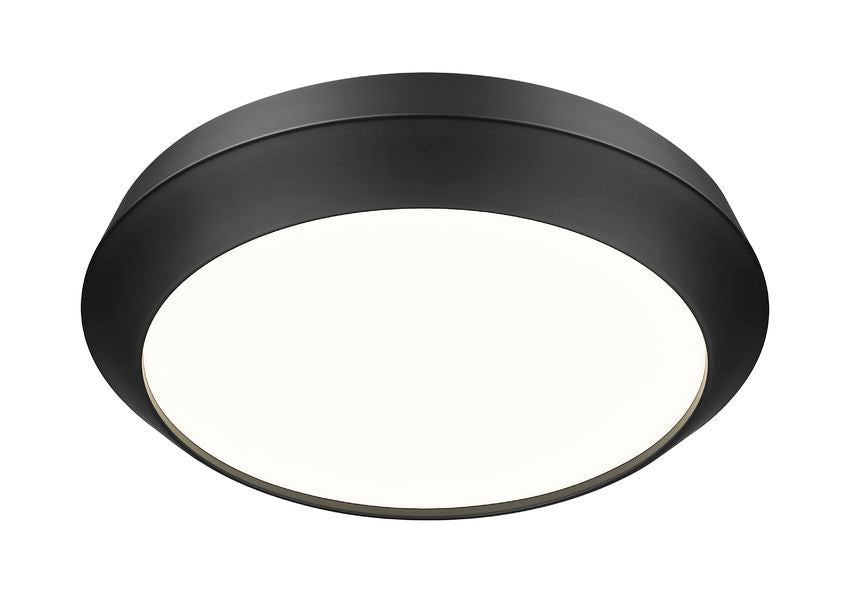 Z-Lite Quasars 16" 1-Light LED-Integrated Matte Black Steel Frame White Acrylic Shade Flush Mount Lighting