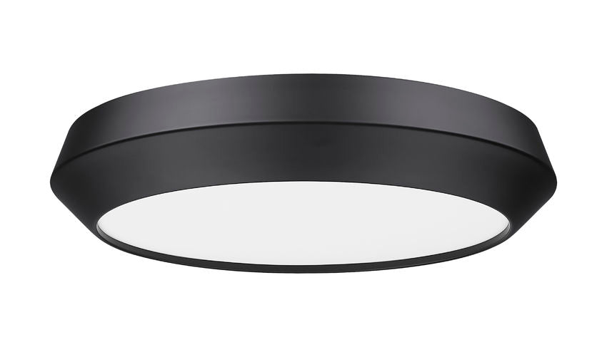 Z-Lite Quasars 16" 1-Light LED-Integrated Matte Black Steel Frame White Acrylic Shade Flush Mount Lighting