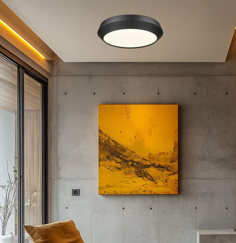 Z-Lite Quasars 16" 1-Light LED-Integrated Matte Black Steel Frame White Acrylic Shade Flush Mount Lighting