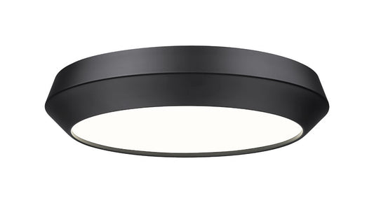 Z-Lite Quasars 16" 1-Light LED-Integrated Matte Black Steel Frame White Acrylic Shade Flush Mount Lighting