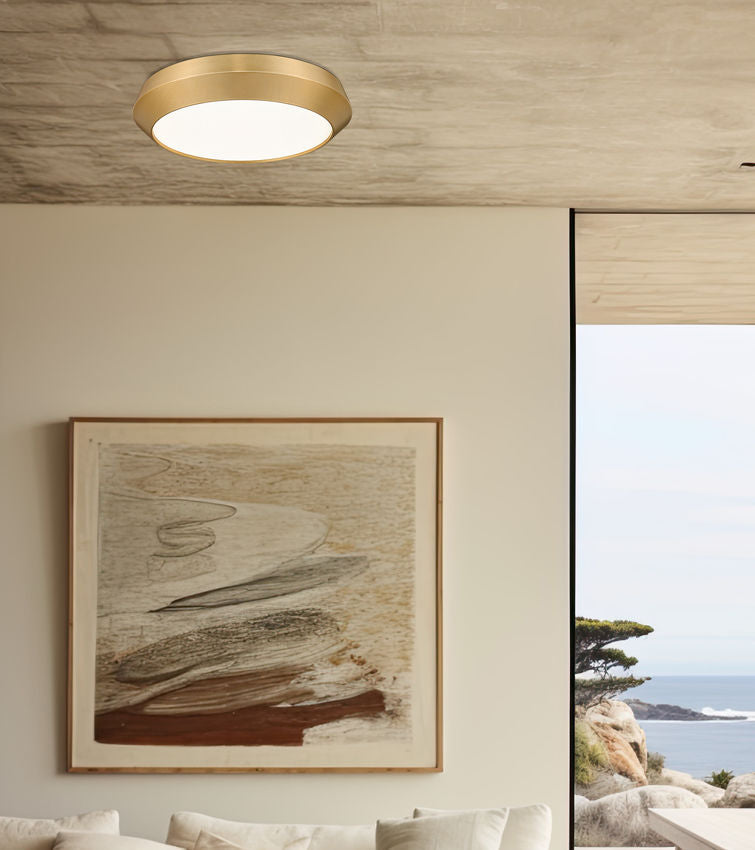 Z-Lite Quasars 16" 1-Light LED-Integrated Modern Gold Steel Frame White Acrylic Shade Flush Mount Lighting