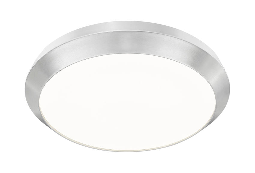 Z-Lite Quasars 20" 1-Light LED-Integrated Brushed Nickel Steel Frame White Acrylic Shade Flush Mount Lighting