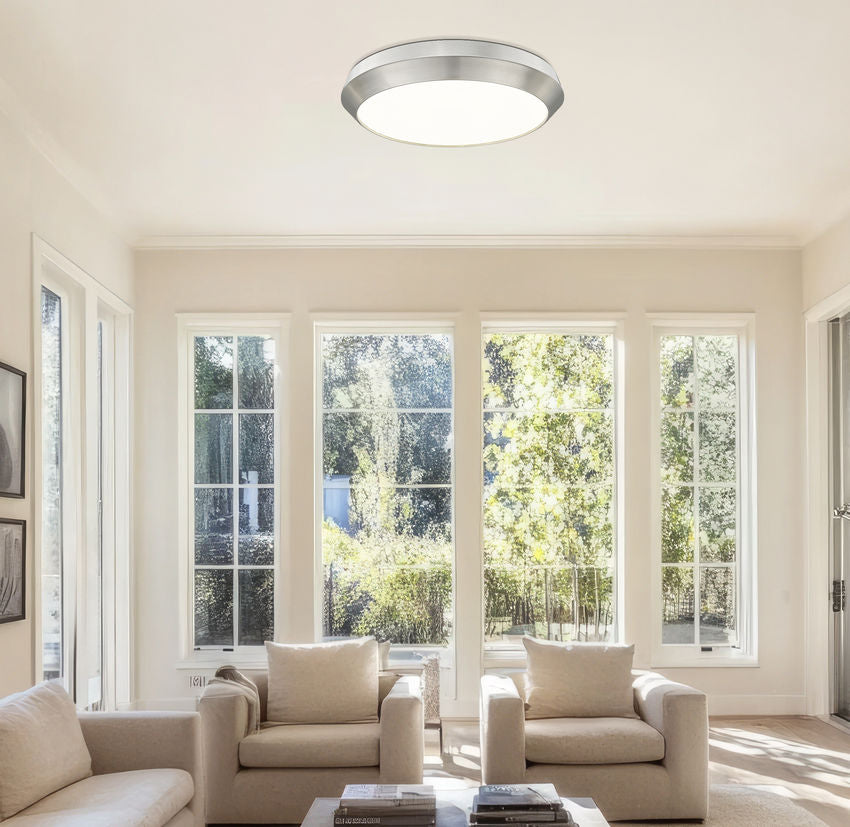 Z-Lite Quasars 20" 1-Light LED-Integrated Brushed Nickel Steel Frame White Acrylic Shade Flush Mount Lighting