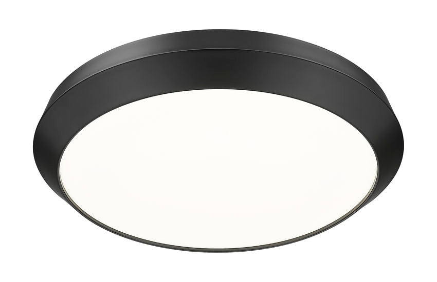 Z-Lite Quasars 20" 1-Light LED-Integrated Matte Black Steel Frame White Acrylic Shade Flush Mount Lighting