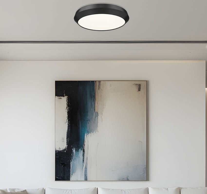 Z-Lite Quasars 20" 1-Light LED-Integrated Matte Black Steel Frame White Acrylic Shade Flush Mount Lighting