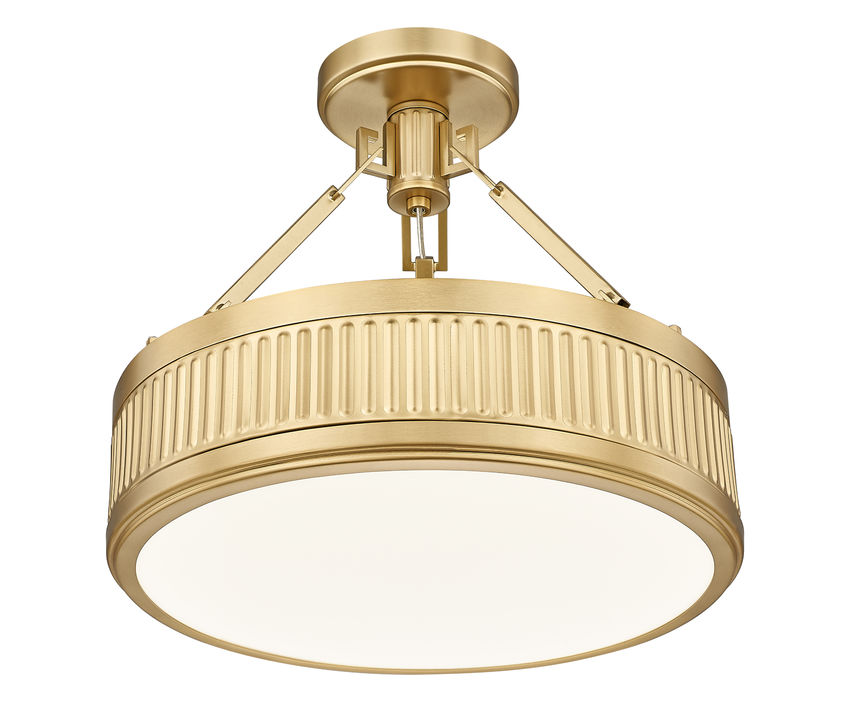 Z-Lite Quinn 15" 1-Light LED-Integrated Modern Gold Iron Frame White Acrylic Shade Semi Flush Mount Lighting