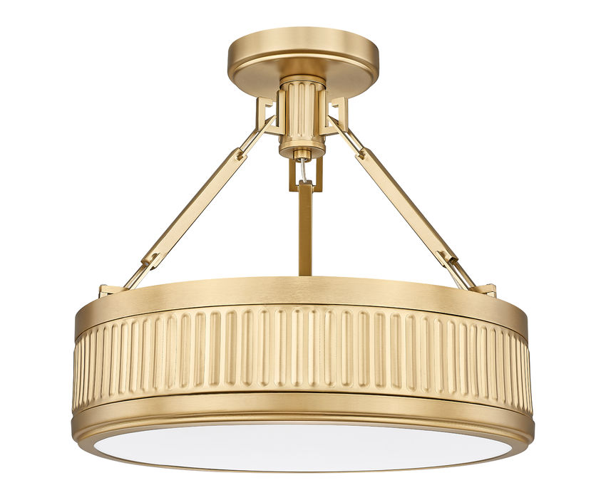 Z-Lite Quinn 15" 1-Light LED-Integrated Modern Gold Iron Frame White Acrylic Shade Semi Flush Mount Lighting