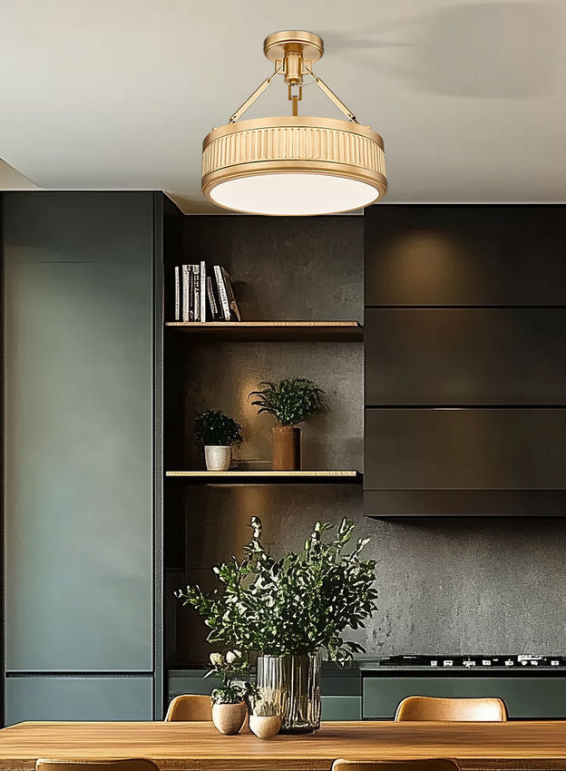 Z-Lite Quinn 15" 1-Light LED-Integrated Modern Gold Iron Frame White Acrylic Shade Semi Flush Mount Lighting
