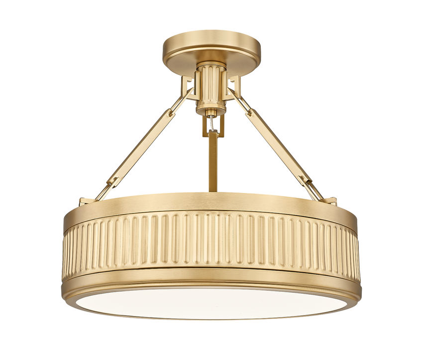 Z-Lite Quinn 15" 1-Light LED-Integrated Modern Gold Iron Frame White Acrylic Shade Semi Flush Mount Lighting