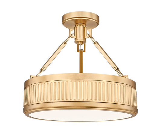 Z-Lite Quinn 15" 1-Light LED-Integrated Modern Gold Iron Frame White Acrylic Shade Semi Flush Mount Lighting
