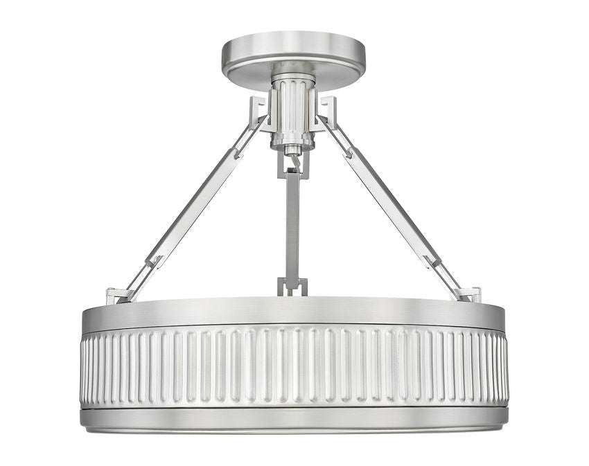 Z-Lite Quinn 15" 1-Light LED-Integrated Satin Nickel Frame White Acrylic Shade Semi Flush Mount Lighting