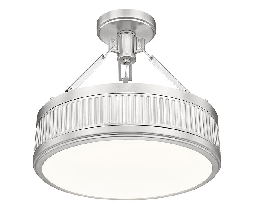 Z-Lite Quinn 15" 1-Light LED-Integrated Satin Nickel Frame White Acrylic Shade Semi Flush Mount Lighting