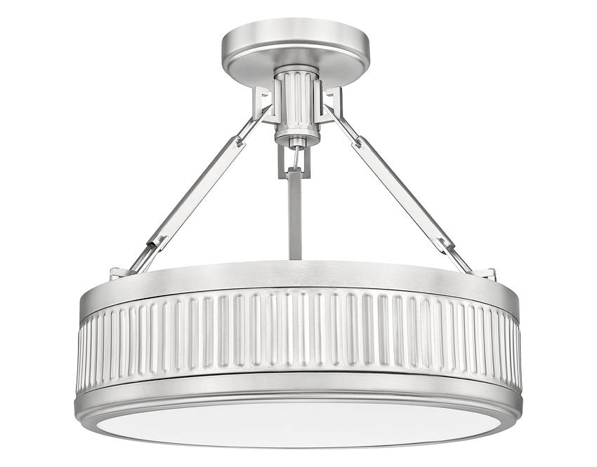 Z-Lite Quinn 15" 1-Light LED-Integrated Satin Nickel Frame White Acrylic Shade Semi Flush Mount Lighting