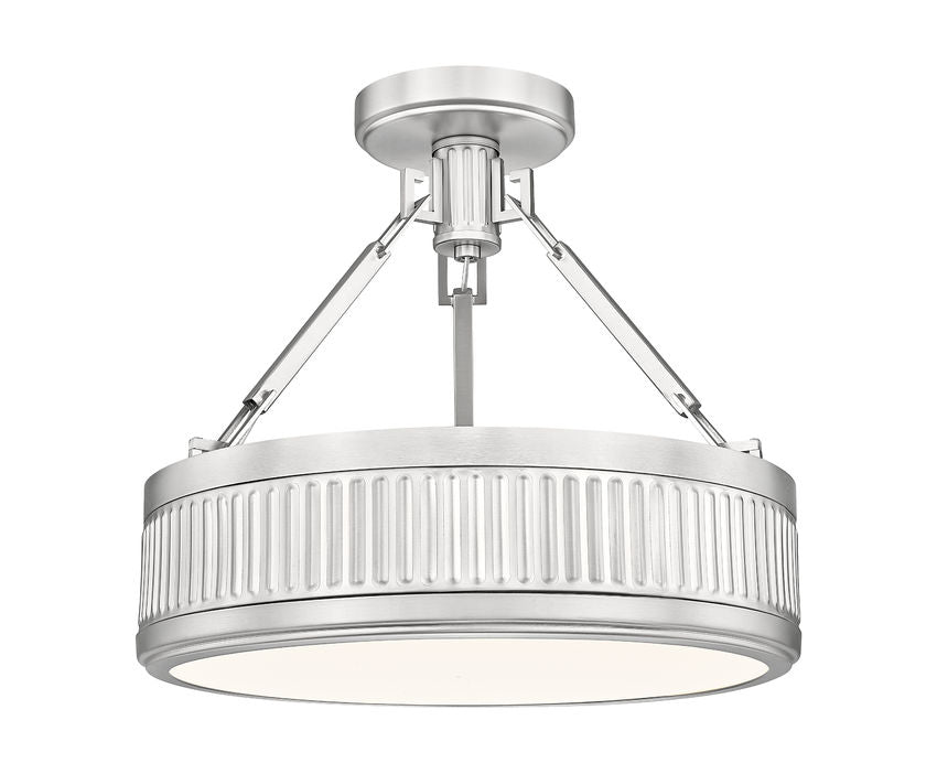 Z-Lite Quinn 15" 1-Light LED-Integrated Satin Nickel Frame White Acrylic Shade Semi Flush Mount Lighting