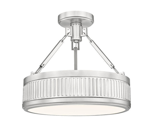 Z-Lite Quinn 15" 1-Light LED-Integrated Satin Nickel Frame White Acrylic Shade Semi Flush Mount Lighting