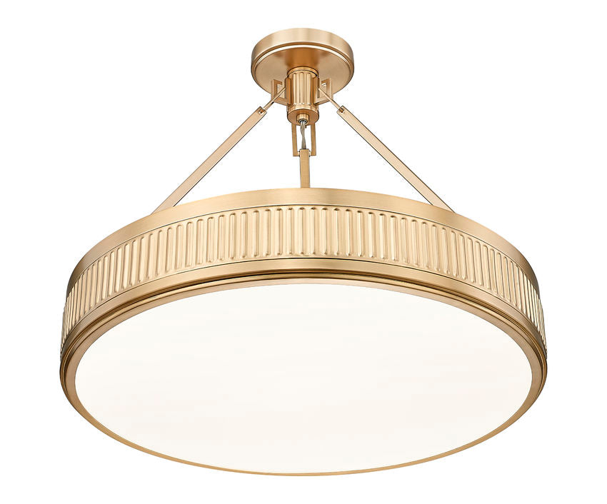 Z-Lite Quinn 22" 3-Light LED-Integrated Modern Gold Frame White Acrylic Shade Semi Flush Mount Lighting